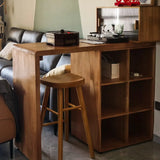 Vintage Wood Storage Counter Height Bar Stool with Shelves Image - 4