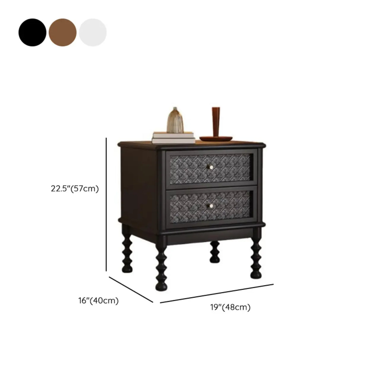 Vintage Wood Walnut Nightstand with Embossed Drawers 