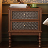 Vintage Wood Walnut Nightstand with Embossed Drawers Image - 4