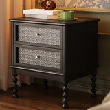 Vintage Wood Walnut Nightstand with Embossed Drawers Image - 6