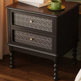 Vintage Wood Walnut Nightstand with Embossed Drawers Image - 7