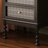 Vintage Wood Walnut Nightstand with Embossed Drawers Image - 8