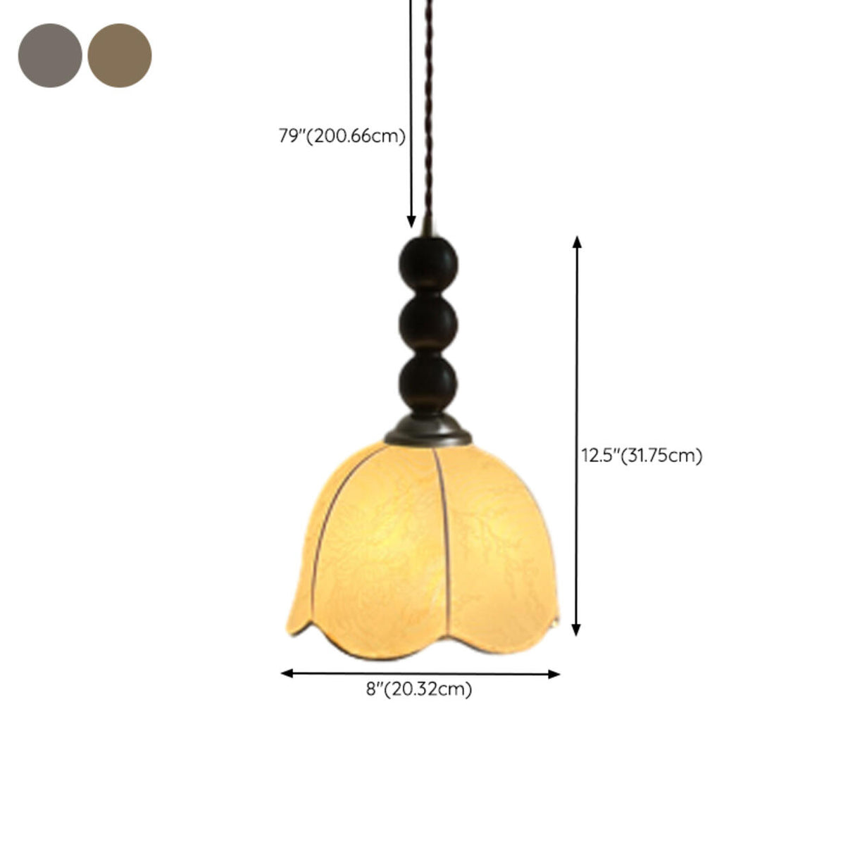 Vintage Wooden Beads Fabric Floral Bell Pendant Light 