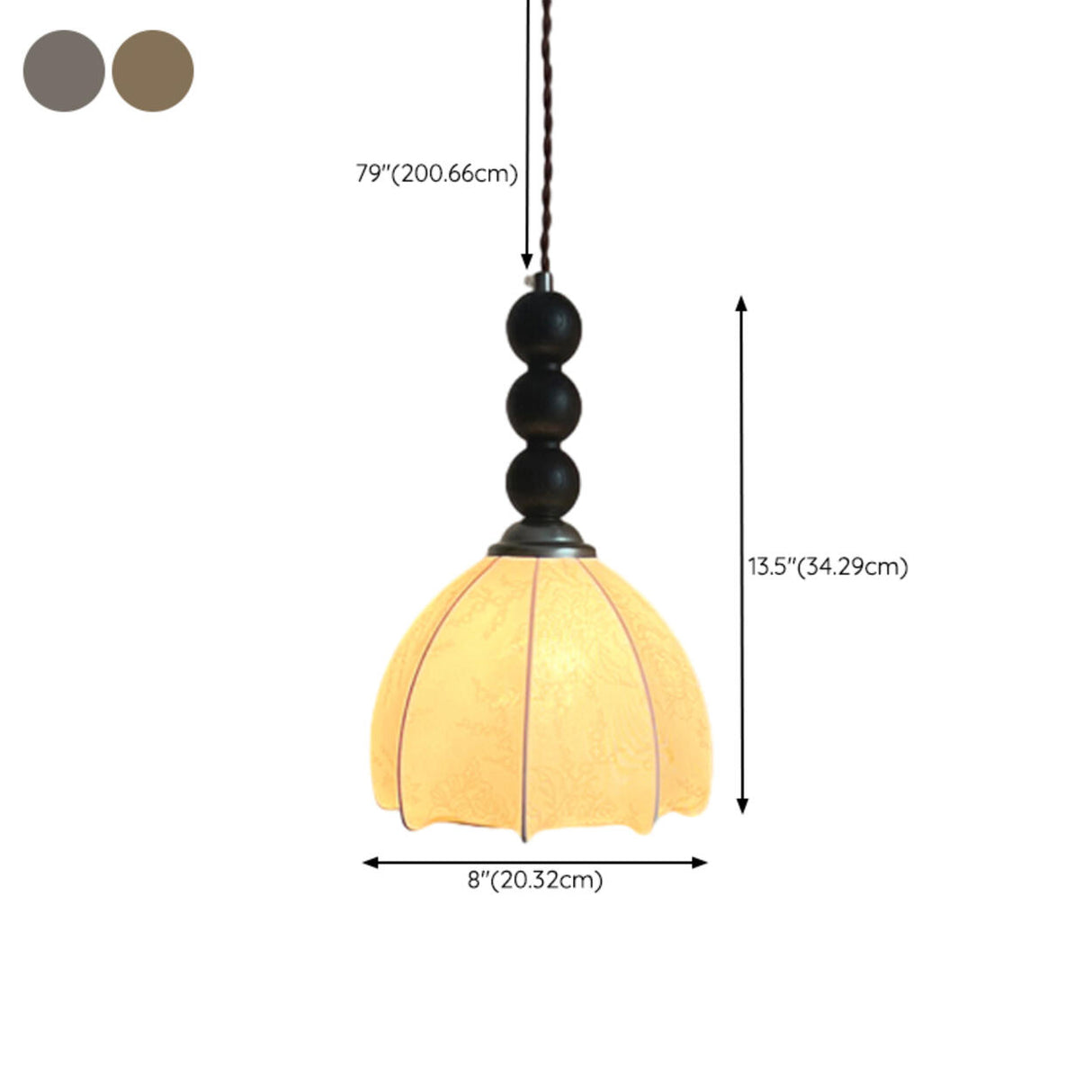 Vintage Wooden Beads Fabric Floral Bell Pendant Light Image - 11