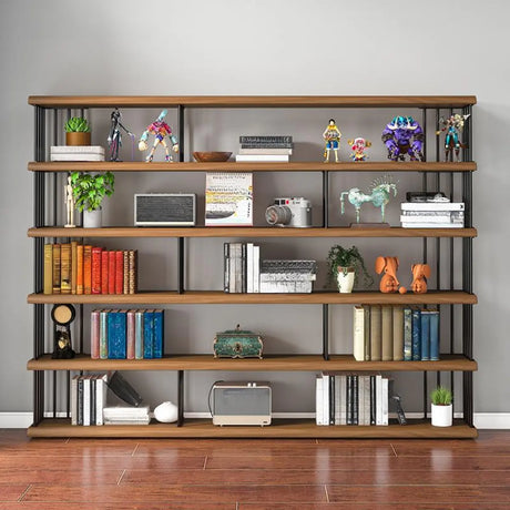 Vintage Wooden Rectangular Metal Open Display Bookcase Image - 1
