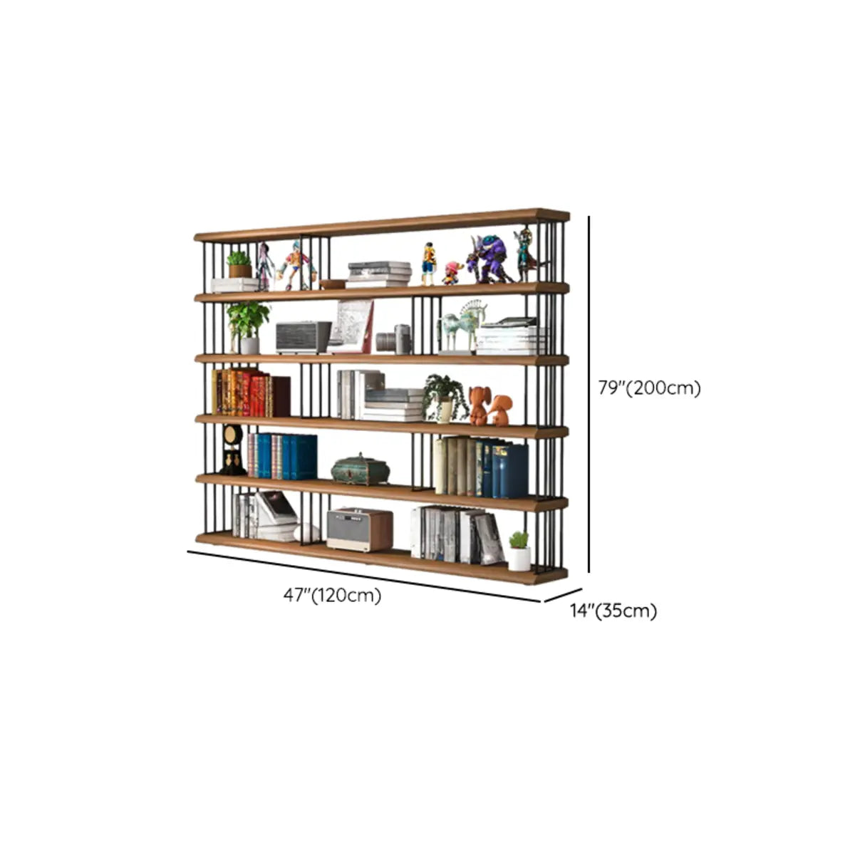 Vintage Wooden Rectangular Metal Open Display Bookcase Image - 12