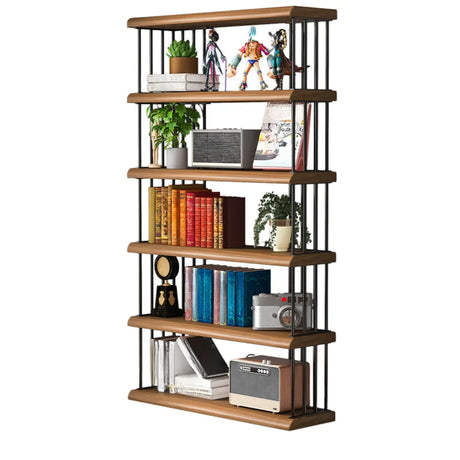 Vintage Wooden Rectangular Metal Open Display Bookcase Image - 2