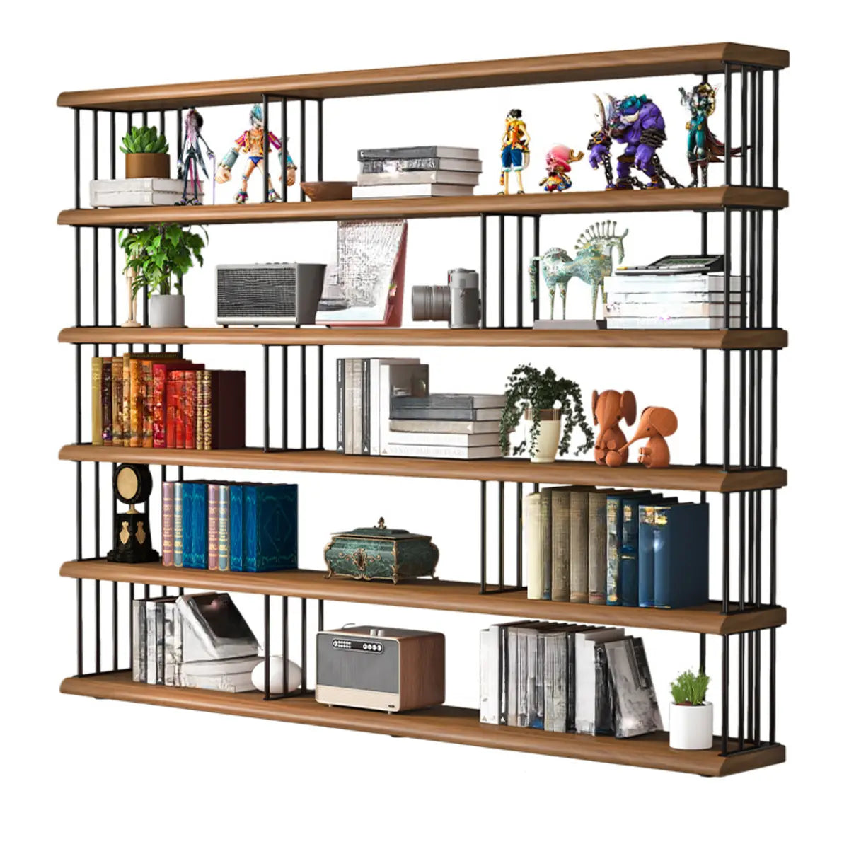 Vintage Wooden Rectangular Metal Open Display Bookcase Image - 3