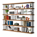 Vintage Wooden Rectangular Metal Open Display Bookcase Image - 3