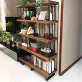 Vintage Wooden Rectangular Metal Open Display Bookcase Image - 4