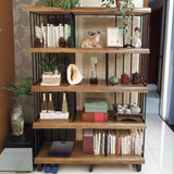 Vintage Wooden Rectangular Metal Open Display Bookcase Image - 5