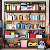 Vintage Wooden Rectangular Metal Open Display Bookcase Image - 9