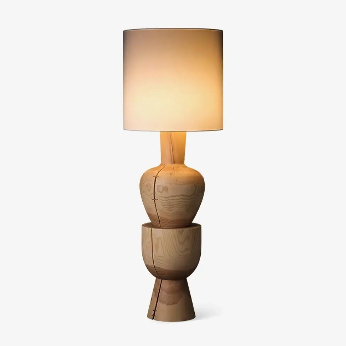 Wabi-sabi  Gray Drum Sculptural Stacked Wood Floor Lamp Image - 1