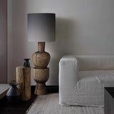 Wabi-sabi  Gray Drum Sculptural Stacked Wood Floor Lamp Image - 6