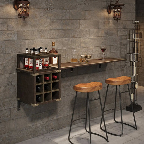 Wall-Mounted Bar Table with Wine Storage Shleves Image - 1