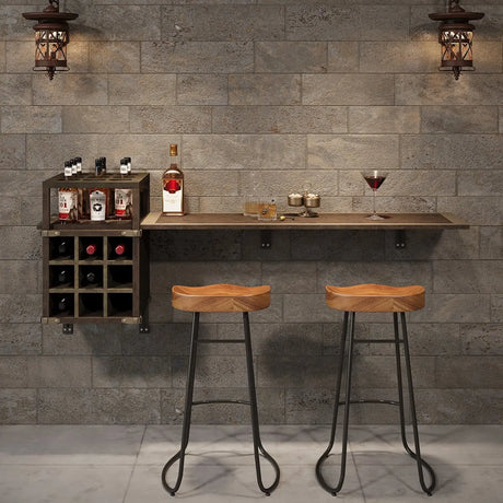 Wall-Mounted Bar Table with Wine Storage Shleves Image - 2