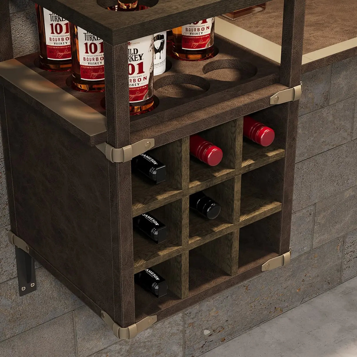Wall-Mounted Bar Table with Wine Storage Shleves Image - 5