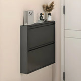 Wall Mounted Wooden Entryway White Drop Front Shoe Storage Image - 25