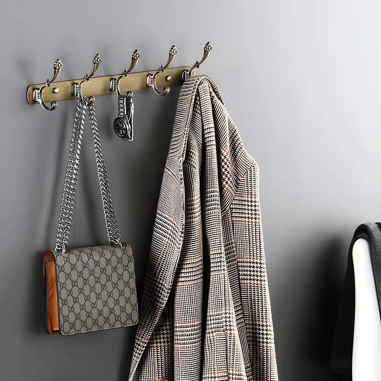 Wall-Mounted Metal Bronze Decorative Coat Rack with Hooks Image - 19