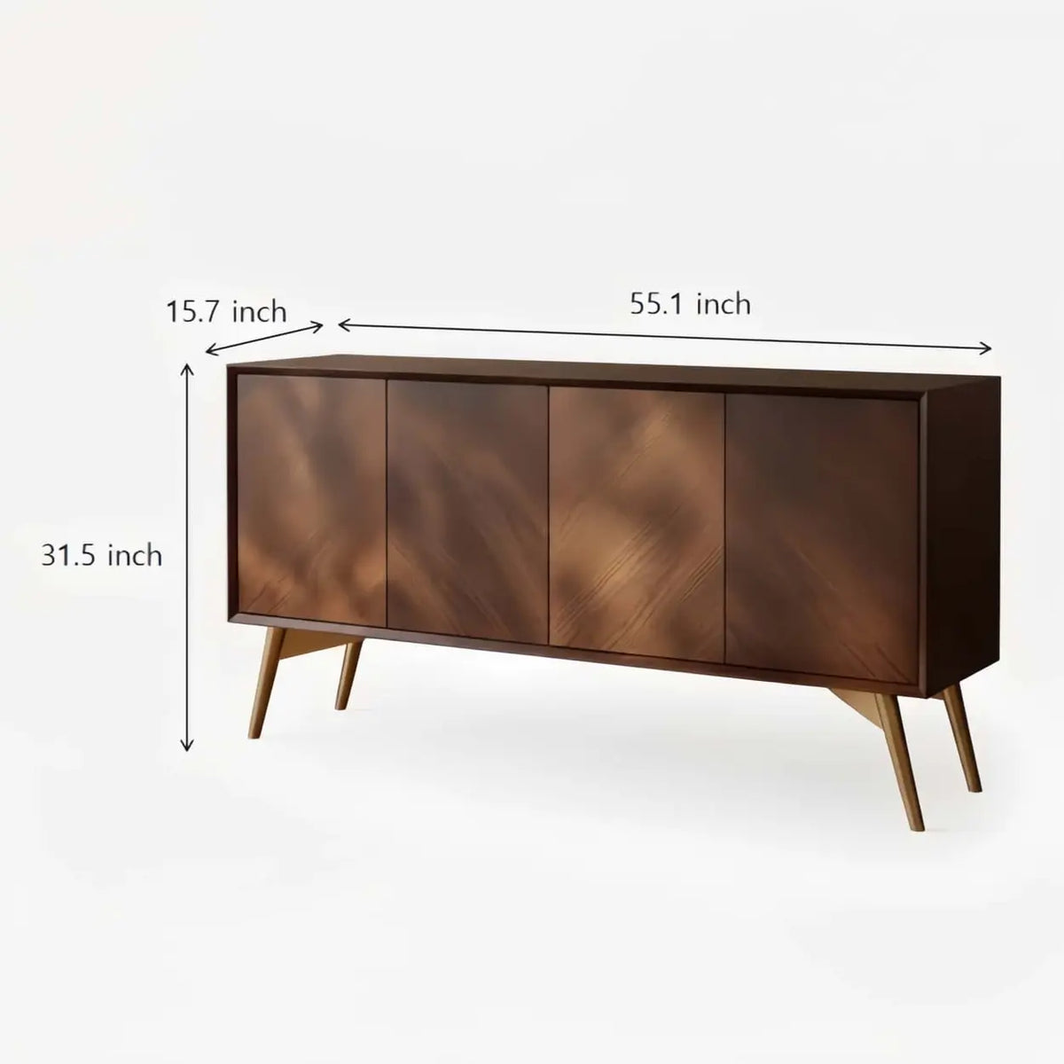Walnut 4-Door Sideboard Cabinet with Storage and Metal Legs Image - 10