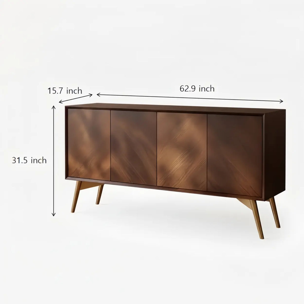 Walnut 4-Door Sideboard Cabinet with Storage and Metal Legs Image - 11