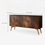 Walnut 4-Door Sideboard Cabinet with Storage and Metal Legs Image - 13