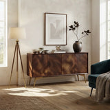Walnut 4-Door Sideboard Cabinet with Storage and Metal Legs Image - 4