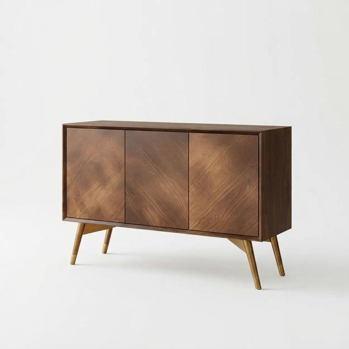 Walnut 47.2" L x 15.7" W x 31.5" H Walnut 4-Door Sideboard Cabinet with Storage and Metal Legs Image - 5