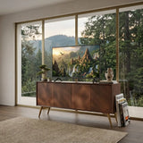 Walnut 4-Door Sideboard Cabinet with Storage and Metal Legs Image - 7