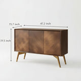 Walnut 4-Door Sideboard Cabinet with Storage and Metal Legs Image - 9 #size