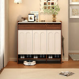 Walnut and White Shoe Storage Cabinet with Drawers and Adjustable Shelves Image - 1