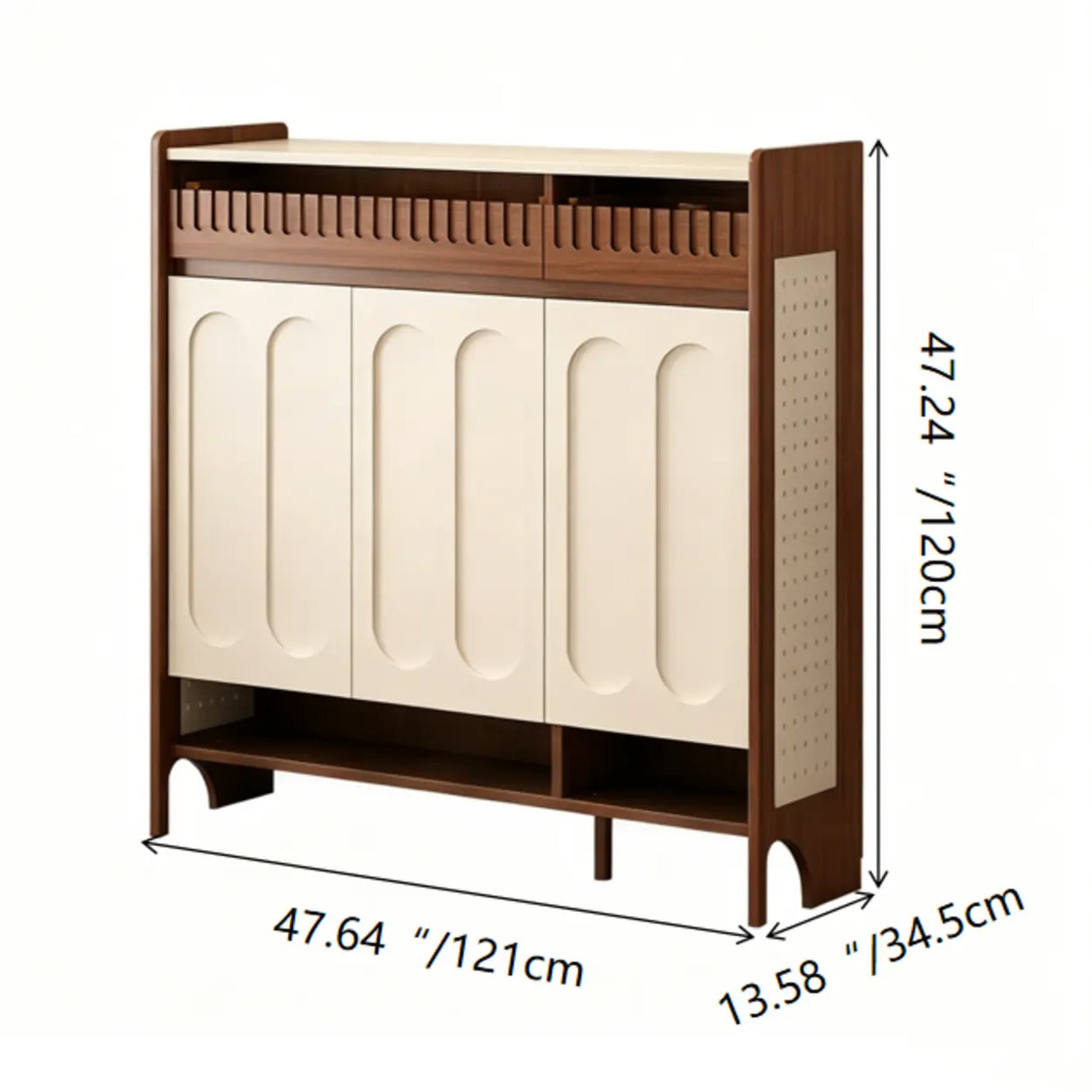 Walnut and White Shoe Storage Cabinet with Drawers and Adjustable Shelves Image - 11