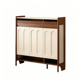 Walnut and White Shoe Storage Cabinet with Drawers and Adjustable Shelves Image - 9
