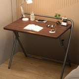 Walnut-Black Foldable Wood Rectangular Small Desk Image - 1
