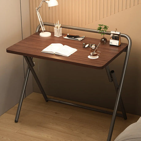 Walnut-Black Foldable Wood Rectangular Small Desk Image - 1