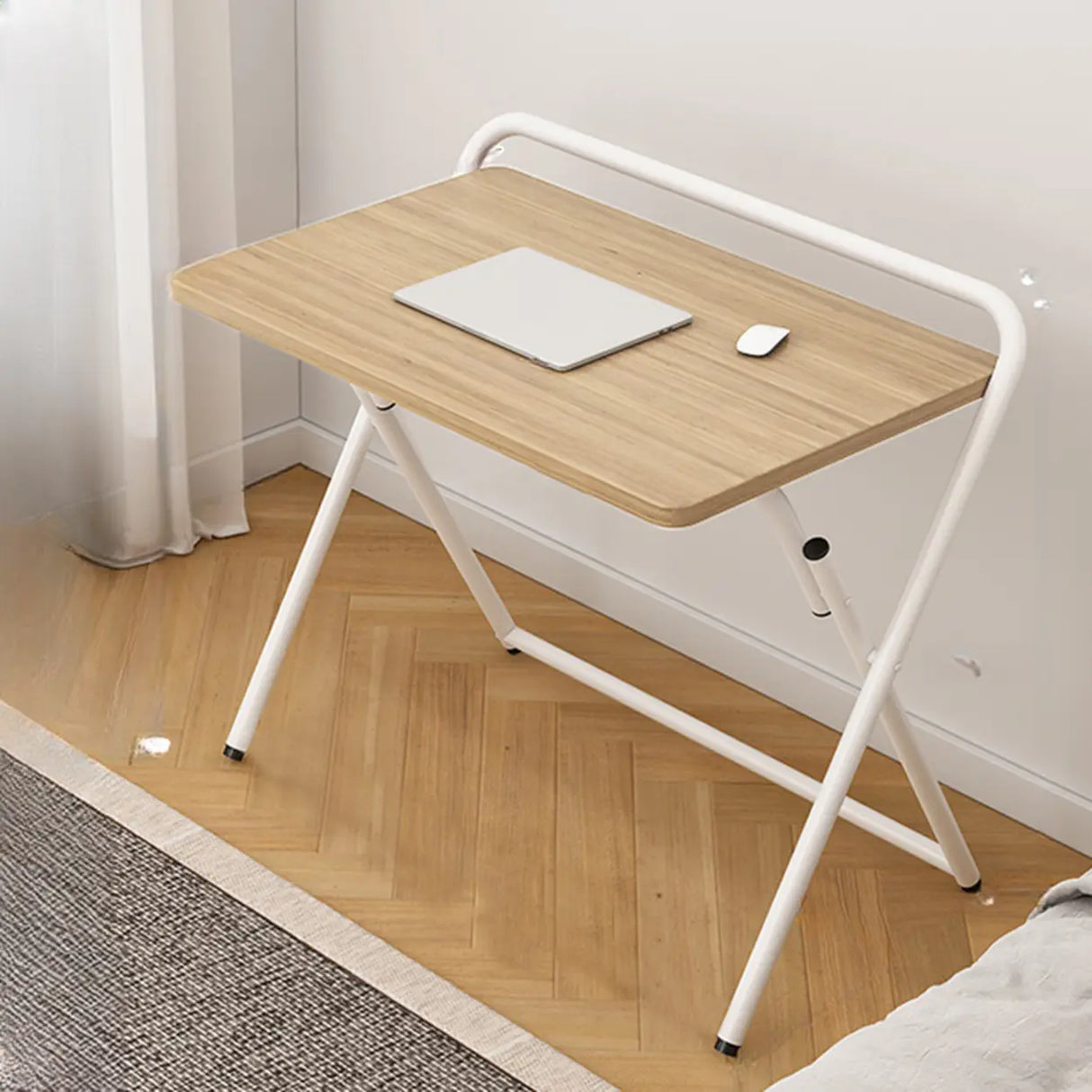 Walnut-Black Foldable Wood Rectangular Small Desk Image - 20