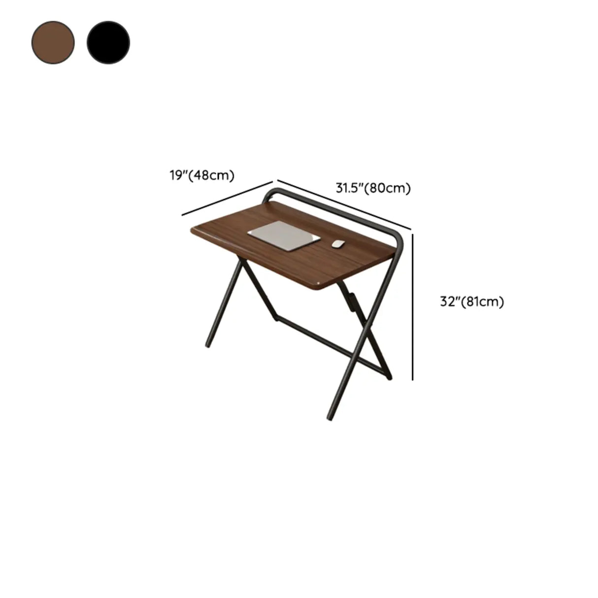 Walnut-Black Foldable Wood Rectangular Small Desk 