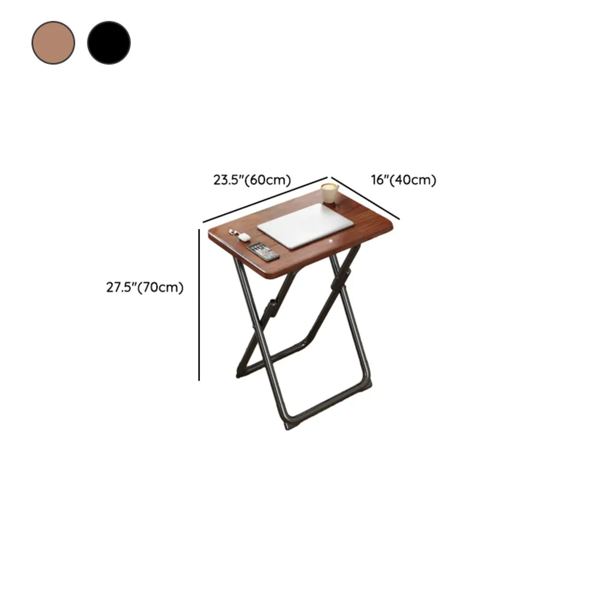 Walnut-Black Foldable Wood Rectangular Small Desk Image - 30