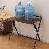 Walnut-Black Foldable Wood Rectangular Small Desk Image - 6