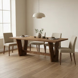 Walnut Finish Solid Pine Wood Rectangular Dining Table with 4 Legs Image - 1