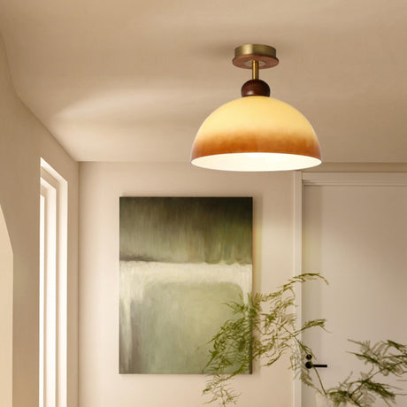 Walnut Gradient Glass Dome Semi-Flush Mount Light Image - 1