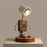 Walnut LED table lamp with digital clock and temperature display on a wooden base
