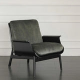 Walnut Oak Four Legs Linen Cushion Back Lounge Chair Image - 15
