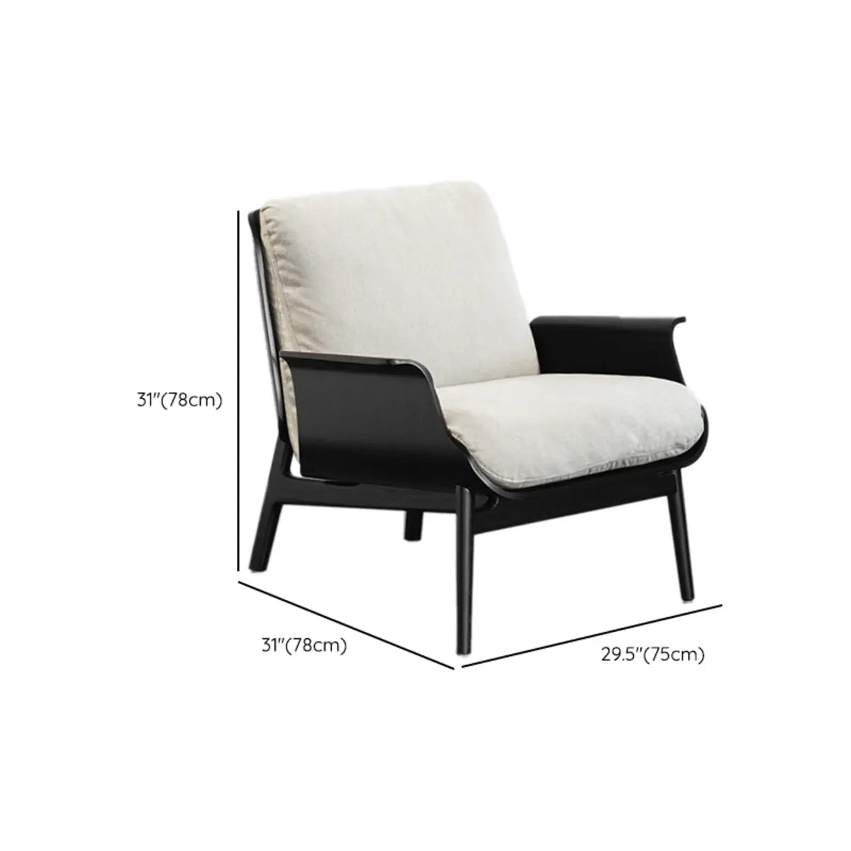Walnut Oak Four Legs Linen Cushion Back Lounge Chair 