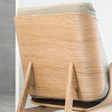 Walnut Oak Four Legs Linen Cushion Back Lounge Chair Image - 9