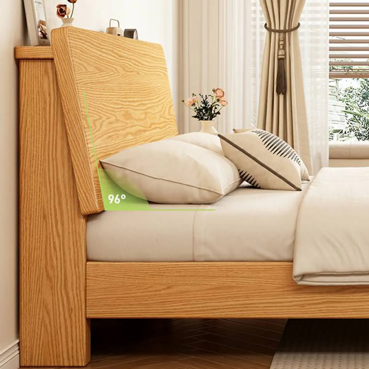 Walnut Queen Headboard Wooden Frame Panel Bed with Shelf Image - 11
