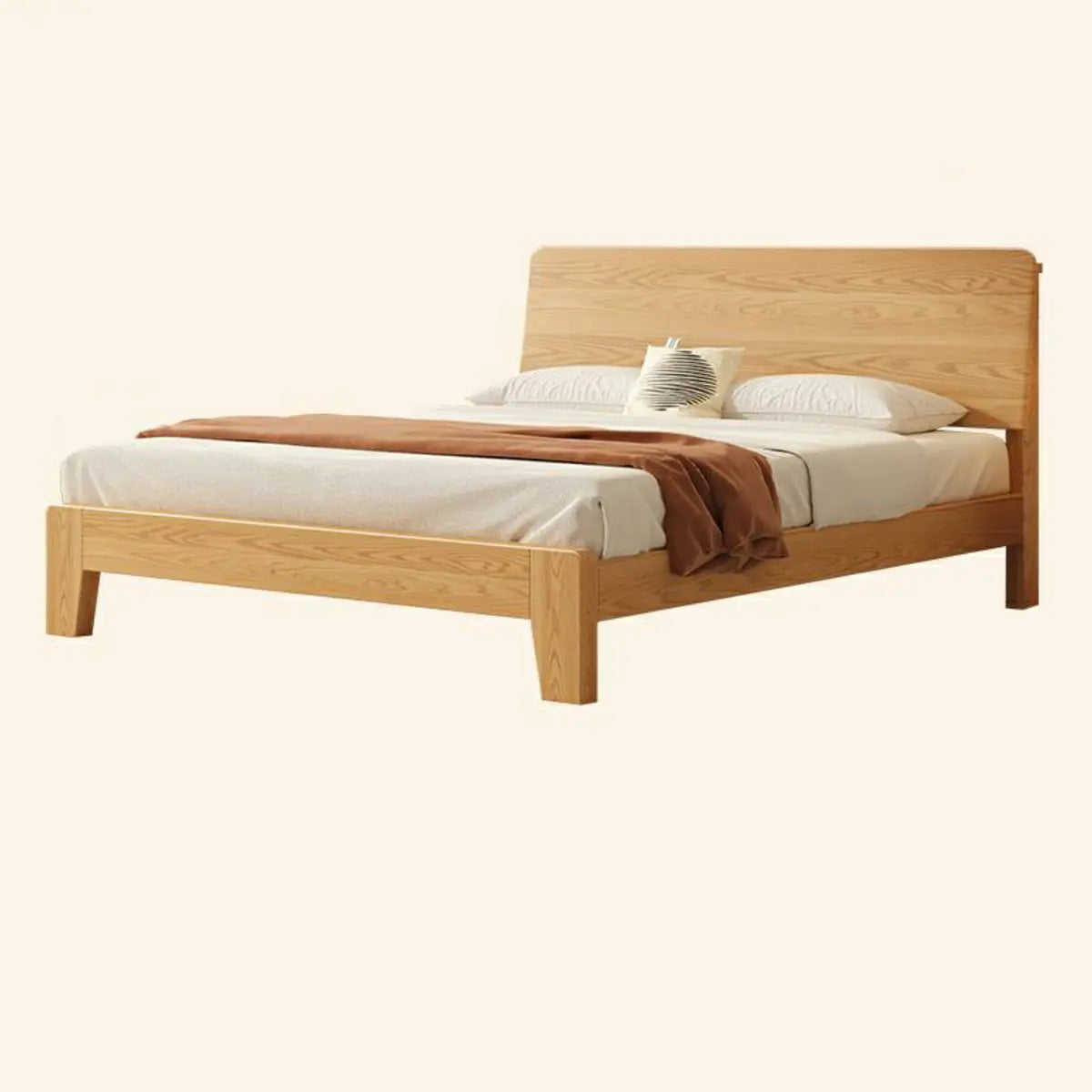 Walnut Queen Headboard Wooden Frame Panel Bed with Shelf Image - 3