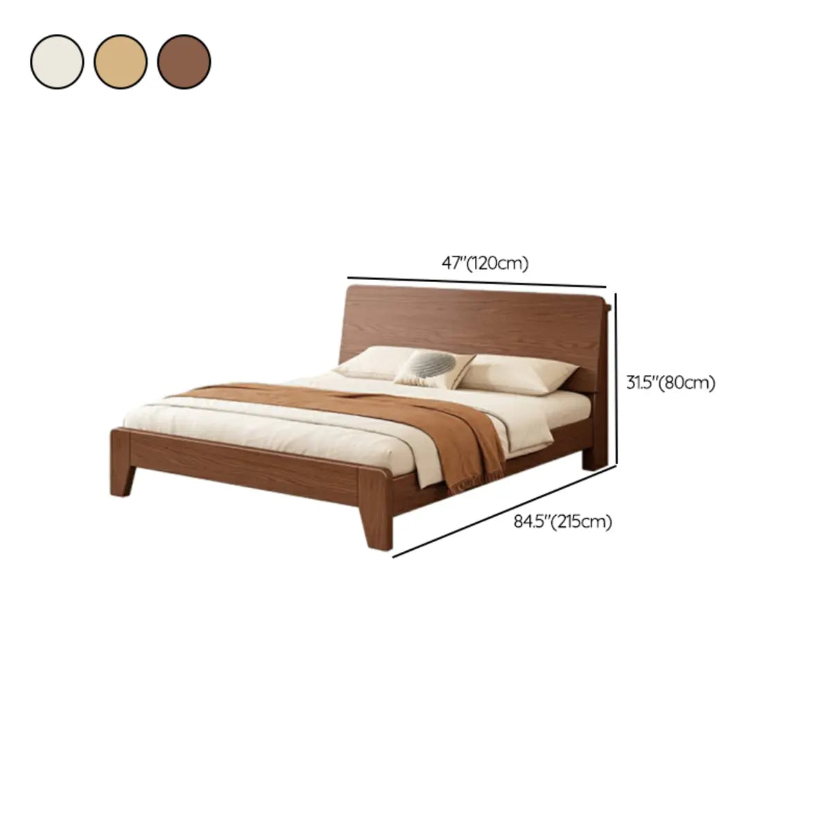 Walnut Queen Headboard Wooden Frame Panel Bed with Shelf 