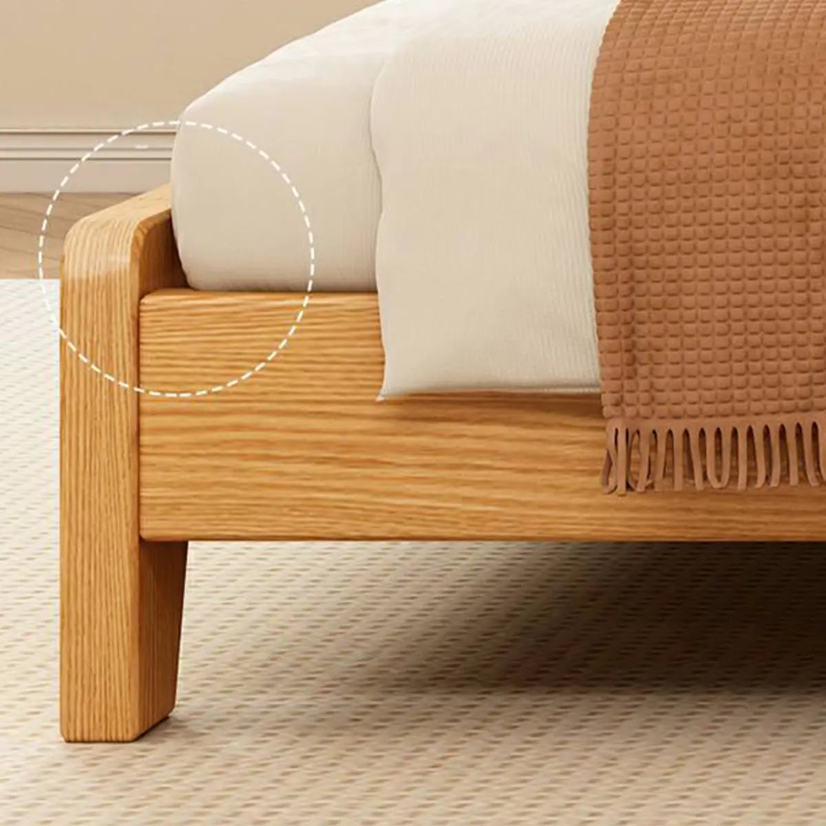 Walnut Queen Headboard Wooden Frame Panel Bed with Shelf Image - 9