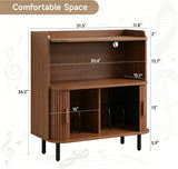 Walnut Record Player Stand with Vinyl Storage and Tambour Doors #size